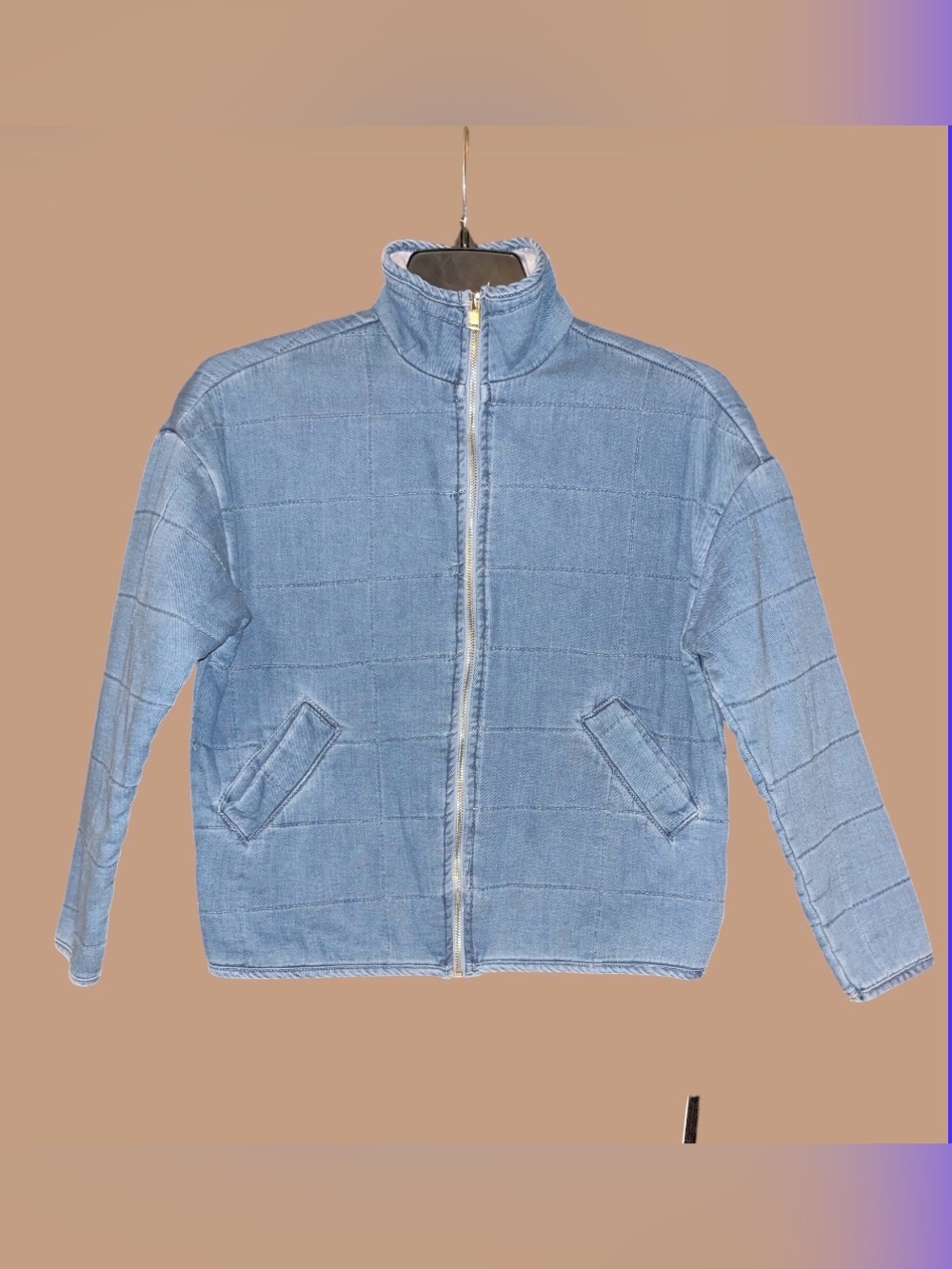 Denim Quilted Zip-Up Jacket